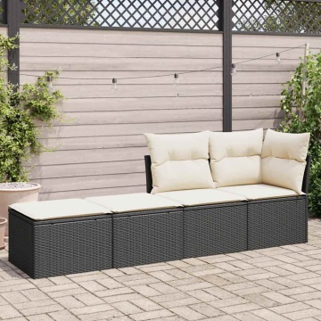 Set canapele grădină perne 2 piese negru, poliratan/lemn acacia - Img 3