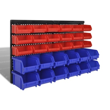 Set coș depozitare pt garaj, montat pe perete 30 buc albastru, plastic - Img 1