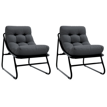 Set de 2 scaune de Relaxare cu Pernă Neagră 60x80x71 cm Oțel - Img 2