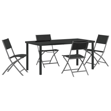 Set de 5 Piese pentru Dining în Grădină Negru Textilenă și Oțel - Img 2