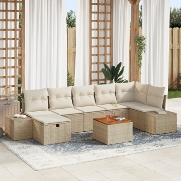Set de 8 piese pentru Sofa de Grădină cu Perne Bej Poliratan - Img 1