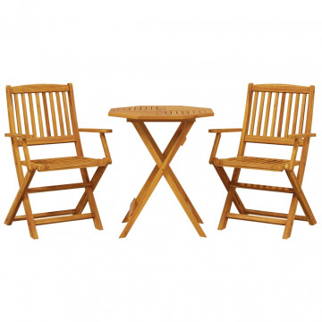 Set de bistro pliabil, 3 piese, lemn masiv de acacia - Img 2