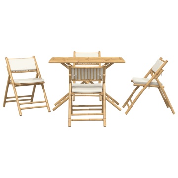 Set de bistro pliabil, 5 piese, cu perne alb crem, bambus - Img 3