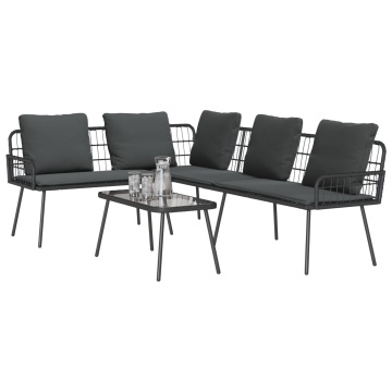 Set de canapea de grădină 2 piese cu perne Negru Poly Rattan - Img 3