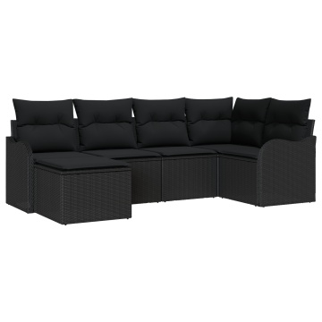 Set de canapea de grădină 6 piese cu perne Ratan poliester negru, Canapea de grădină 2 căi cu perne Ratan poliester negru - Img 2