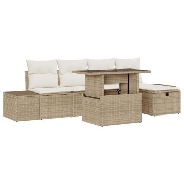 Set de Canapea din 6 Piese cu Perne Bej Poli Ratan - Img 2