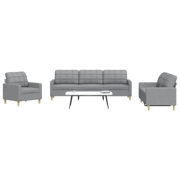 Set de canapele, 3 piese, gri deschis, textil - Img 1