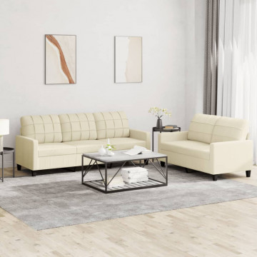 Set de canapele cu perne, 2 piese, crem, piele ecologică - Img 1