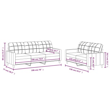Set de canapele cu perne, 2 piese, crem, textil - Img 5