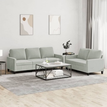 Set de canapele cu perne, 2 piese, gri deschis, catifea - Img 1