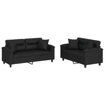 Set de canapele cu perne, 2 piese, negru, piele ecologică - Img 2