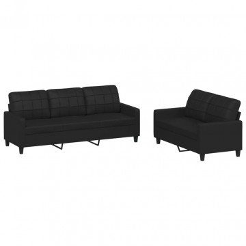 Set de canapele cu perne, 2 piese, negru, piele ecologică - Img 2