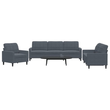 Set de canapele cu perne, 3 piese, gri închis, catifea - Img 1