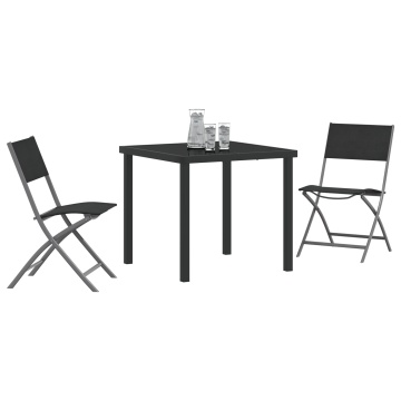 Set de dining de grădină 3 piese Negru Textilenă și Oțel - Img 3