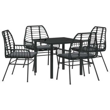 Set de Dining de Grădină de 5 Piese cu Pernă Negru Poliratan - Img 2