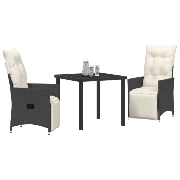 Set de dining pentru grădină 3 piese cu perne Negru Poliratan - Img 3