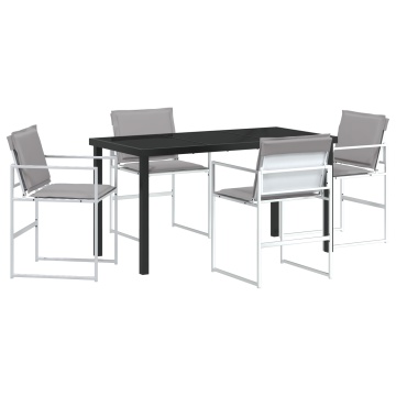 Set de dining pentru grădină 5 piese cu perne Alb Textilenă și oțel - Img 2