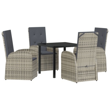Set de dining pentru grădină 5 piese cu perne gri din poliratan - Img 2
