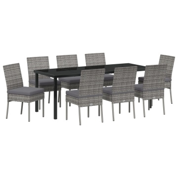 Set de dining pentru grădină 9 piese gri poliratan - Img 2
