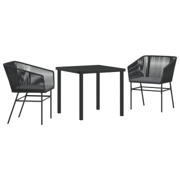 Set de dining pentru grădină cu 3 piese și perne Negru Poliratan - Img 2