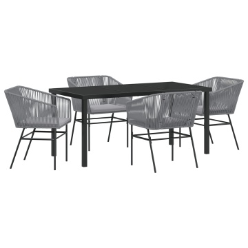 Set de dining pentru grădină cu 5 piese și perne Gri din Poliratan - Img 2