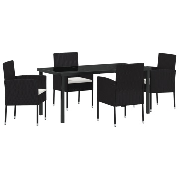 Set de Dining pentru Grădină cu 5 Piese și Perne Negre din Poliratan - Img 2