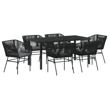 Set de dining pentru grădină cu 7 piese și perne Negru Poliratan - Img 2