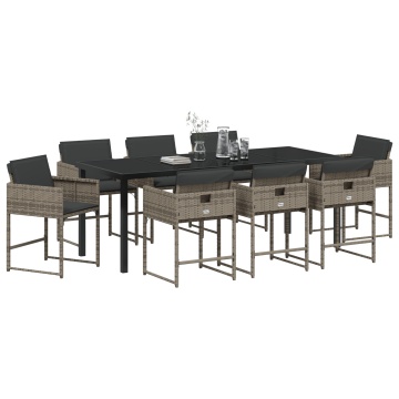 Set de dining pentru grădină cu 9 piese și perne Gri Rattan PE - Img 3