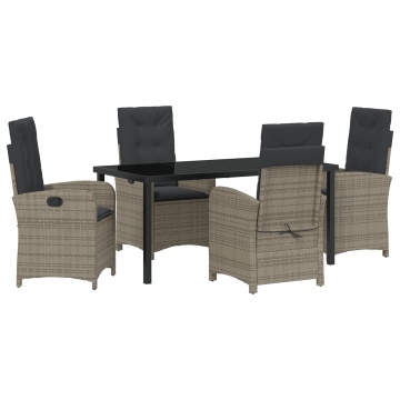 Set de dining pentru grădină de 5 piese cu perne gri din poliratan - Img 2