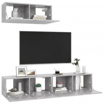 Set de dulapuri TV, 3 piese, gri beton, lemn prelucrat - Img 3