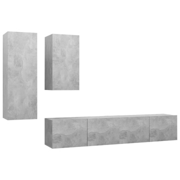 Set de dulapuri TV, 4 piese, gri beton, lemn prelucrat - Img 2