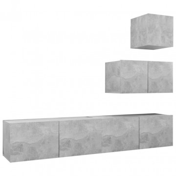Set de dulapuri TV, 4 piese, gri beton, lemn prelucrat - Img 2