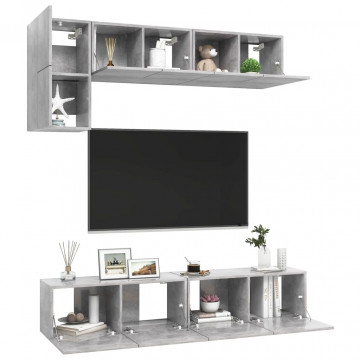 Set de dulapuri TV, 5 piese, gri beton, lemn prelucrat - Img 3
