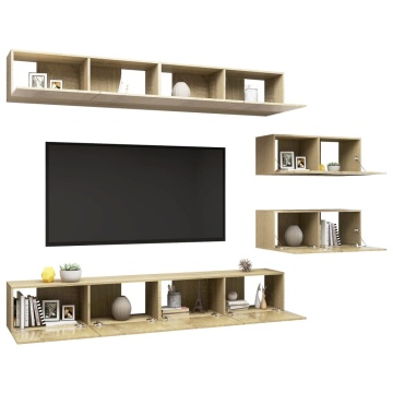 Set de dulapuri TV, 6 piese, stejar sonoma, lemn prelucrat - Img 3