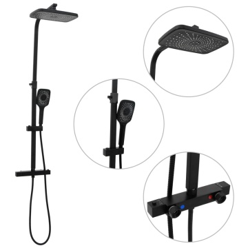 Set de duș cu două capete, mixer și furtun, negru, alamă - Img 1
