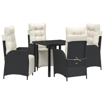 Set de Masă de Grădină 5 Piese Negru Ratan Poli - Img 2