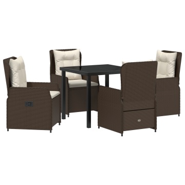 Set de Masă pentru Grădină 5 Piese Răchită Maro, Masă Grădină Neagră 80x80x73 cm Sticlă Securizată - Img 2