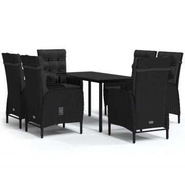 Set de masă pentru grădină, 7 piese, cu perne, negru - Img 2