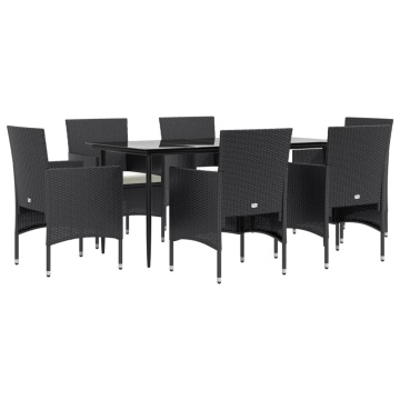Set de masă pentru grădină, 7 piese, cu perne, negru - Img 3