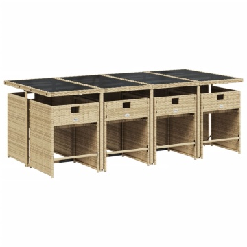Set de masă pentru grădină, 9 piese, cu perne, bej, poliratan - Img 3