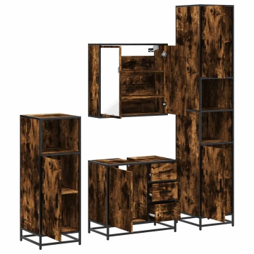 Set de mobilier de baie 4 piese Lemn prelucrat de stejar afumat - Img 5