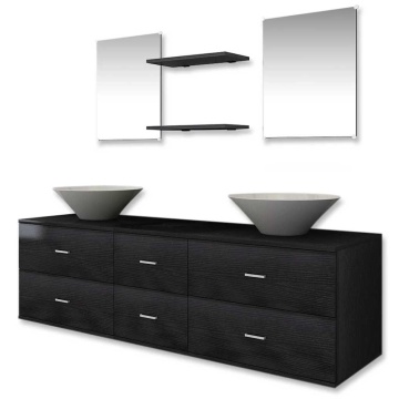 Set de mobilier de baie cu 7 piese și chiuvete incluse, negru - Img 2
