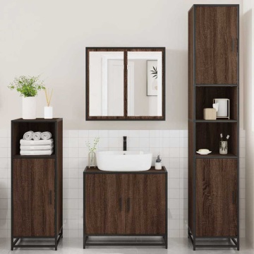 Set de mobilier de baie din 4 piese din lemn de stejar maro - Img 3