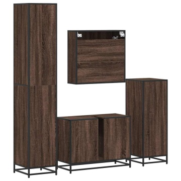 Set de mobilier de baie din 4 piese din lemn de stejar maro - Img 7