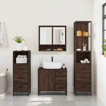 Set de mobilier de baie din 4 piese din lemn de stejar maro - Img 4