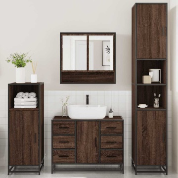 Set de mobilier de baie din 4 piese din lemn de stejar maro - Img 4