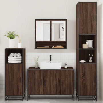 Set de mobilier de baie din 4 piese din lemn de stejar maro - Img 3