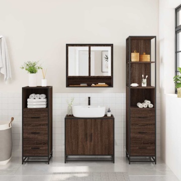 Set de mobilier de baie din 4 piese din lemn de stejar maro - Img 4