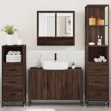 Set de mobilier de baie din 4 piese din lemn de stejar maro - Img 3