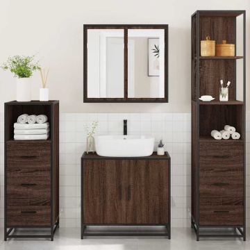 Set de mobilier de baie din 4 piese din lemn de stejar maro - Img 4